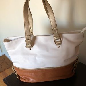 Two-tone Tote, with removable polka dot pouch